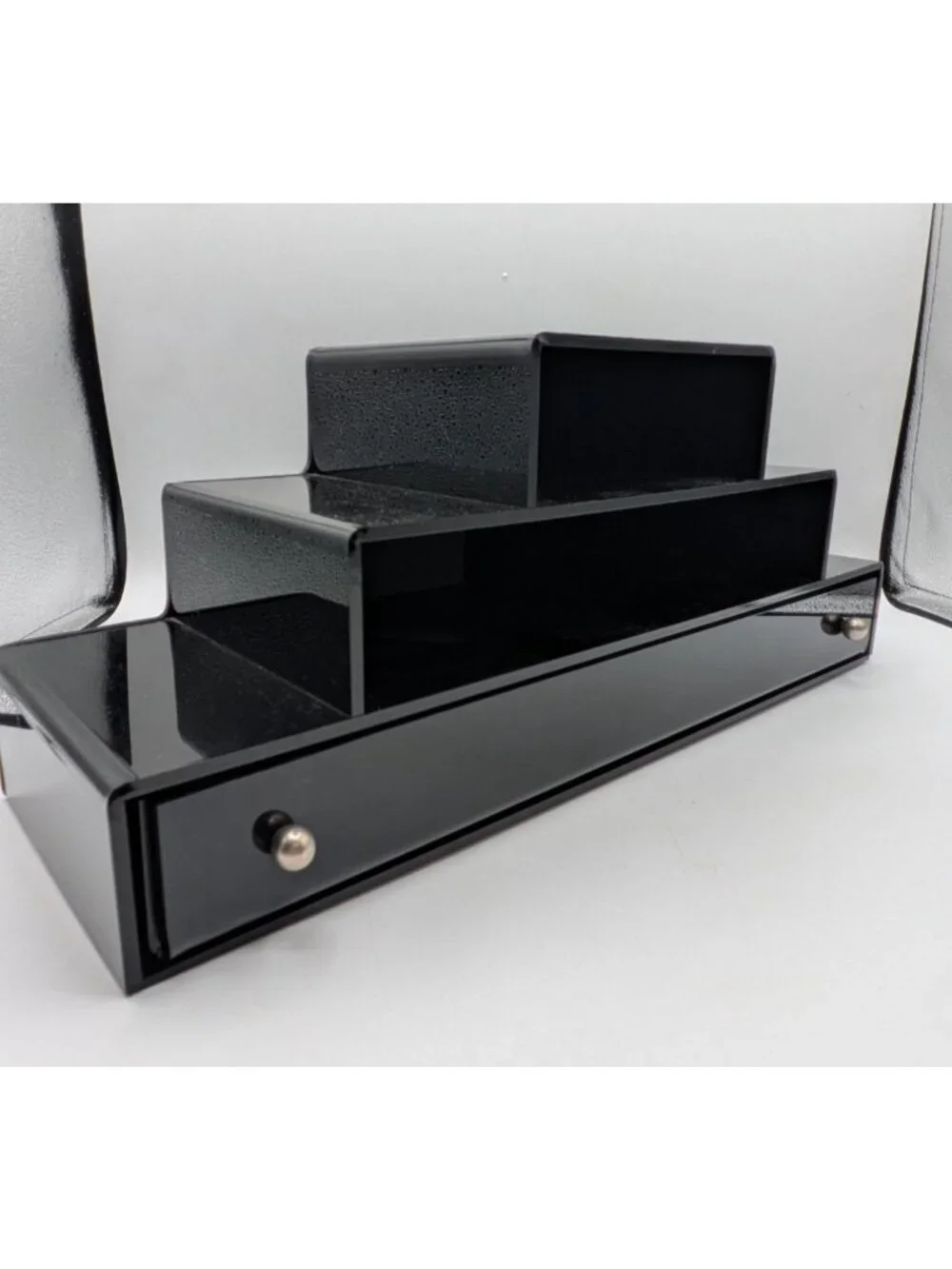 Black Lacquer Dresser Valet Desk Organizer with One Drawer Jewelry Trinket 15